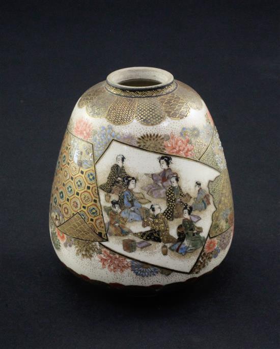 A Japanese Satsuma pottery oviform vase, Meiji period, 9cm.